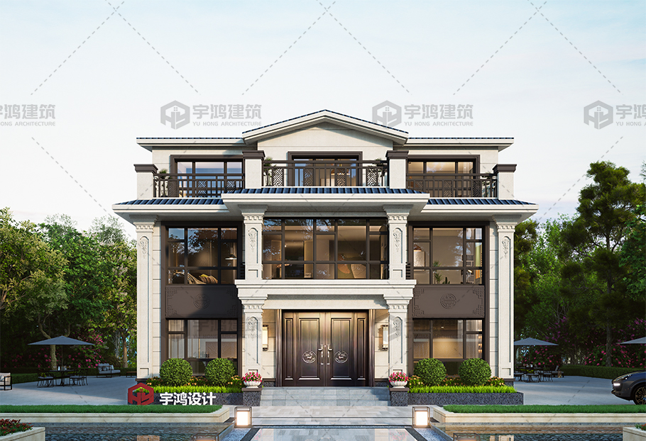 新中式风格12x12砖混结构别墅设计图纸